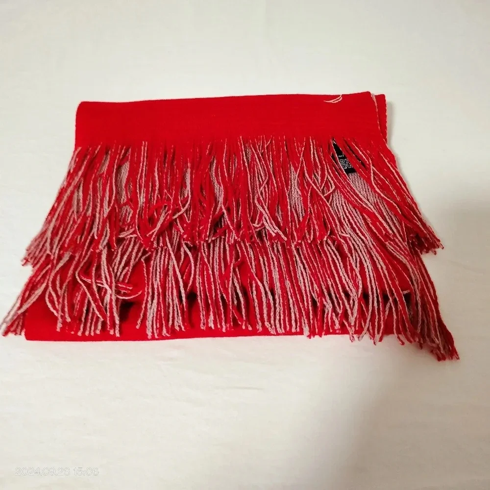 Nautica Performance Unisex OS Scarf Rectangle Red Beige Tassel Reversible